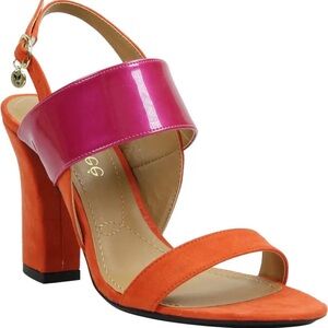 Chic Orange and Pink Heeled Sandals